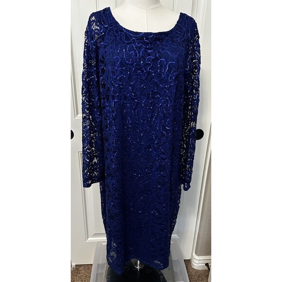 Marina Blue Long Sleeve Sequence Dress Sz 20 Prom - Picture 1 of 9